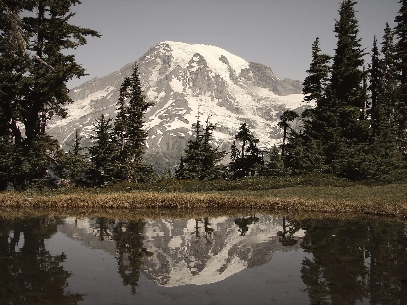 Mount Rainier reflected in a quiet alpine lake